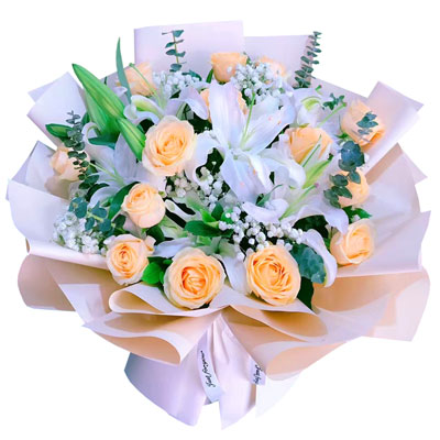 亳州16朵香槟玫瑰2支百合，爱的温暖和幸福